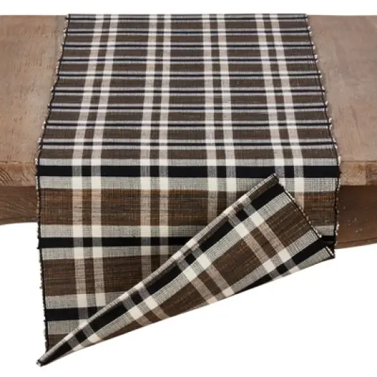 Saro Lifestyle Plaid Design Water Hyacinth Table Runner image {1}