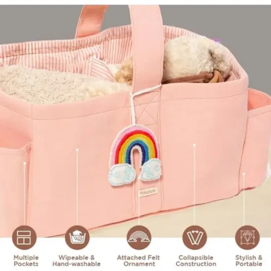 Folkulture Baby Diaper Caddy, Cotton Diaper Bag for Kids, Stylish Comfort Spacious Travel Essential Cart, Car Organizer for Diapers (Powder Pink -15") image {2}
