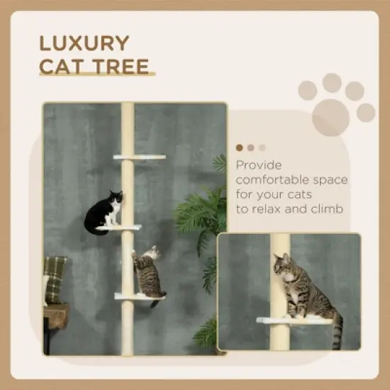 Gulches 4-Tier Tall Cat Tower,Floor to Ceiling Cat Tree,Height Adjustable 87 - 103 Inch with Sisal Scratching Posts, Toy Ball for Indoor Cats,Yellow image {3}
