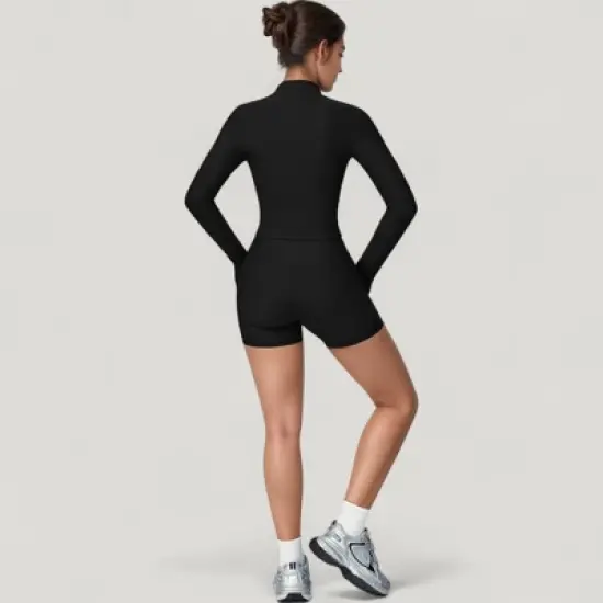 Anna-Kaci Active Women's Long Sleeve Ribbed Zip-Up Athletic Jacket with High Neckline image {4}