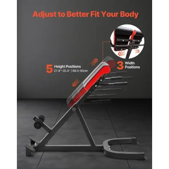 VEVOR Roman Chair Hyperextension Bench, 300 lbs Adjustable Extension Machine, Multi-Function Exercise Equipment for Glute, Hamstring, Black image {6}