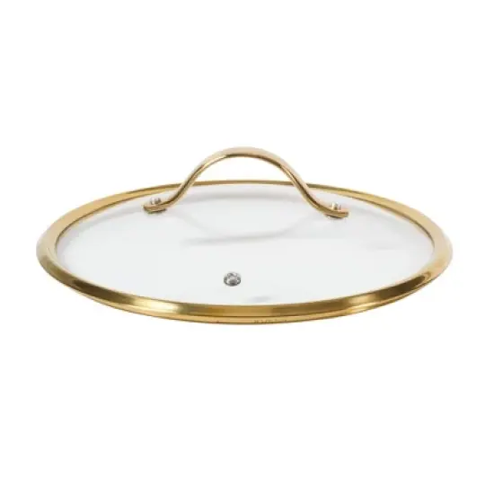 Bloomhouse 10 Inch Heavy Duty Aluminum Premium PFA Free Ceramic Nonstick Saute/Deep Frying Pan Skillet with Lid - Linen White with Gold Handle image {4}