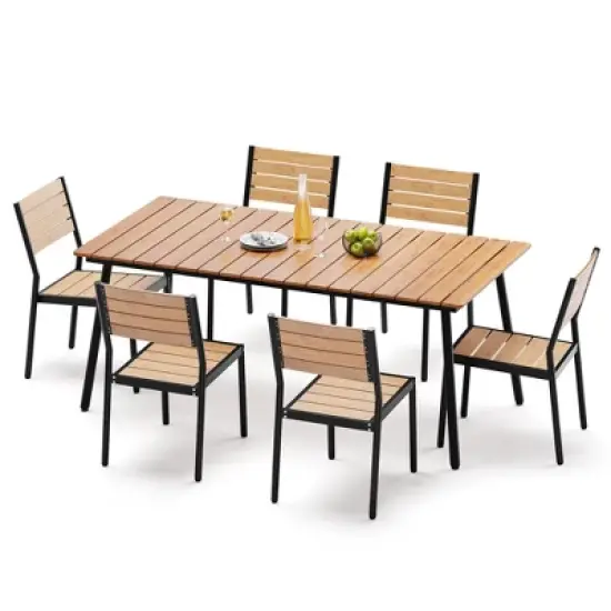 Crestlive Products Outdoor Dining Set Patio Dining Table with chairs Wooden-Like Top and Aluminum Frame Umbrella Hole image {1}