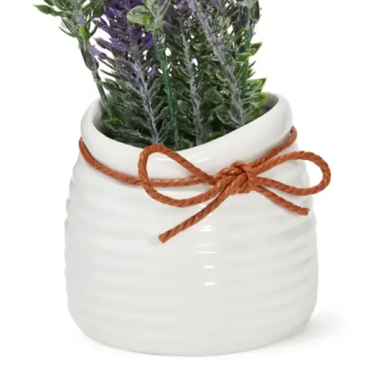 Juvale Artificial Lavender Flowers in Ceramic Vase for Bathroom Decor (9 x 3.3 in) image {3}