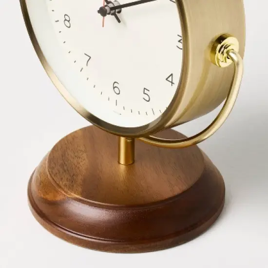 Brass Table Clock with Wood Base - Hearth & Hand&trade; with Magnolia image {2}