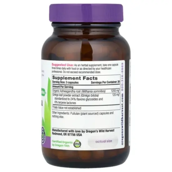 Oregon's Wild Harvest Ashwagandha Ginkgo, 90 Vegan Capsules image {1}