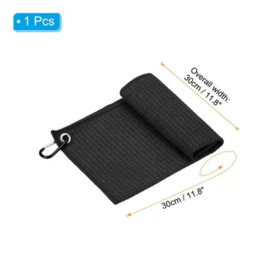 Unique Bargains Super Absorbent Waffle Pattern Tri-Fold Microfiber Golf Towels with D Clips image {1}