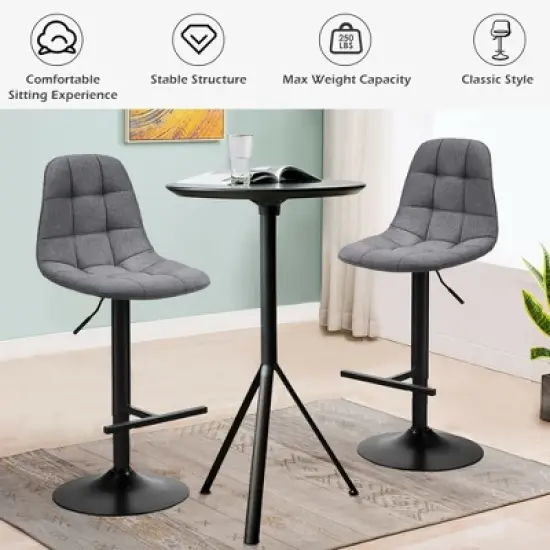 Costway Adjustable Bar Stools Swivel Counter Height Linen Chairs with Back Gray image {6}