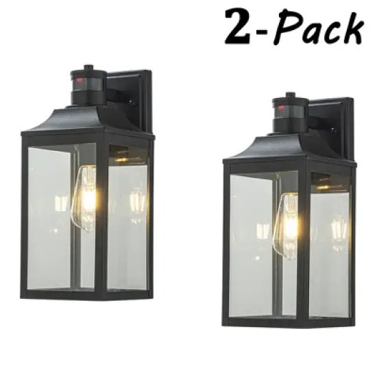 ALOADECOR 1 Light Farmhouse Outdoor Wall Lantern wiht Motion Sensor in Matte Black with Clear Glass for Porch Courtyard (2 Pack) image {9}