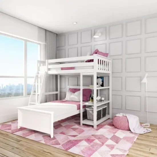Max & Lily L-Shaped Twin over Twin Bunk Bed with Bookcase image {1}