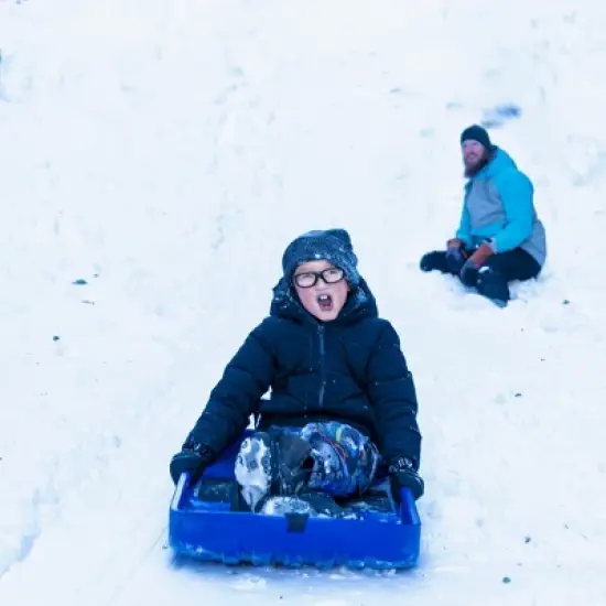 GoSports 2 Person Premium Snow Sled with Double Walled Construction, Pull Strap and Padded Seat image {1}