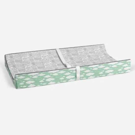 Bacati - Clouds in the City Mint/ Cityscape Quilted Changing Pad Cover image {3}