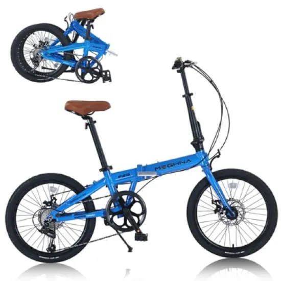 DSVIMOY 20-inch Folding Bicycle, 7-Speed Folding City Bike, Blue, 57.09"*24.8"*39.37" image {5}
