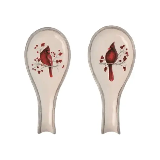 Transpac Dolomite Birch Cardinal Spoon Rest Set of 2 Ceramic Red Tabletop Decor for Holiday Celebrations and Gift Giving image {1}