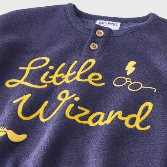 Baby Boys' 2pc Harry Potter 'Little Wizard' Printed Pullover Sweatshirt and Bottom Set - Navy Blue image {2}