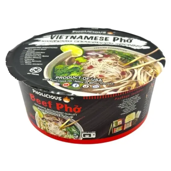 Pho, Beef, Pholicious Authentic Instant Pho , Vietnamese Rice Noodle Soup, 4 pack / 3.6 Ounce Bowls, Ramen Alternative & Fresh Ingredients image {7}
