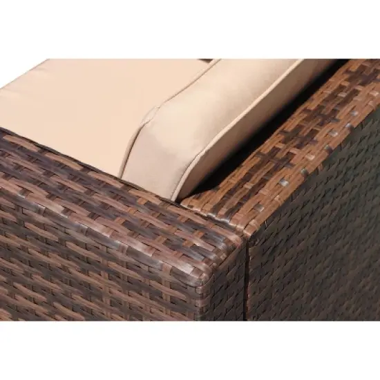 4pc Wicker Patio Sectional Seating Set with Cushions - Natural - GODEER image {3}