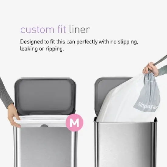 simplehuman Code M 200 Count, Genuine Custom Fit Liners, Drawstring Trash Bags in Dispenser Packs, 30-35 Liter / 8-9 Gallon, White image {2}