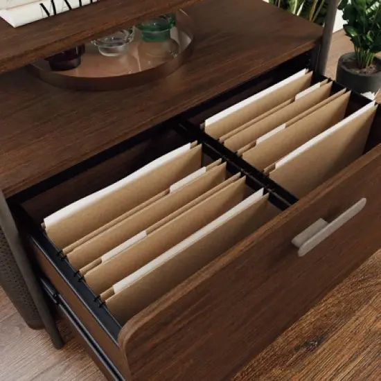 Radial Lateral File Cabinet with Drawer and Open Shelves Umber Wood - Sauder image {5}