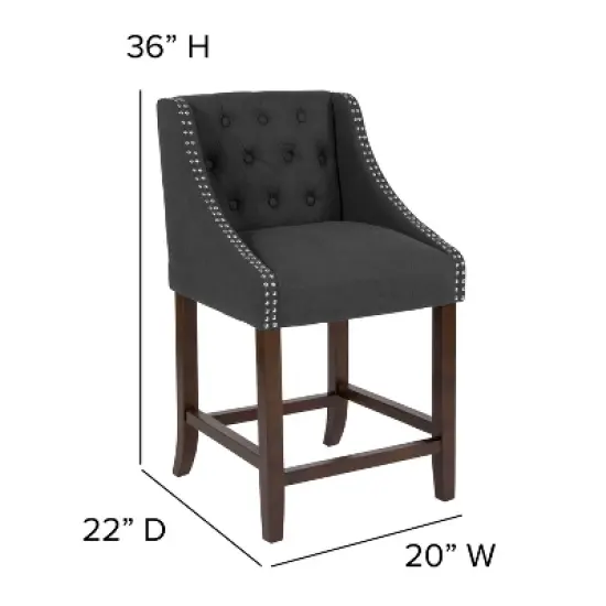 Emma and Oliver 24"H Transitional Tufted Walnut Counter Stool image {3}