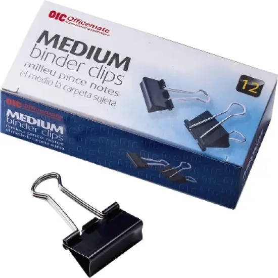 Officemate Binder Clips Medium 1-1/4"Wide 5/8" Cap 12/BX Black/Silver 99050 image {2}