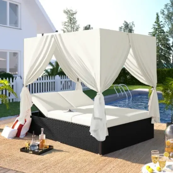 Outdoor Patio Wicker Adjustable Sunbed Daybed with Cushions-ModernLuxe image {1}