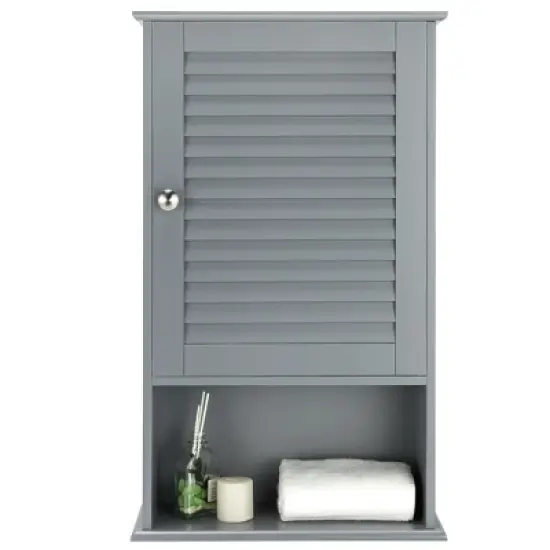Costway Bathroom Wall Mount Storage Cabinet Single Door w/Height Adjustable Shelf Grey image {8}