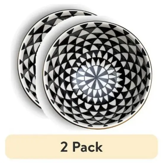 (2 pack) Stoneware Bowl, Black & White, Medallion Collection image {5}