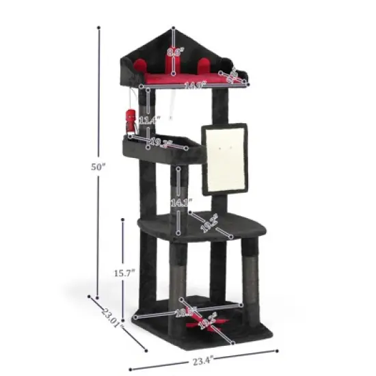 Angel Sar 49'' Gothic Cat Tree with Throne Bed & Coffin Perch, Black Cat Tower with Sisal Scratching Posts and Alien Toy for Indoor Cats image {2}