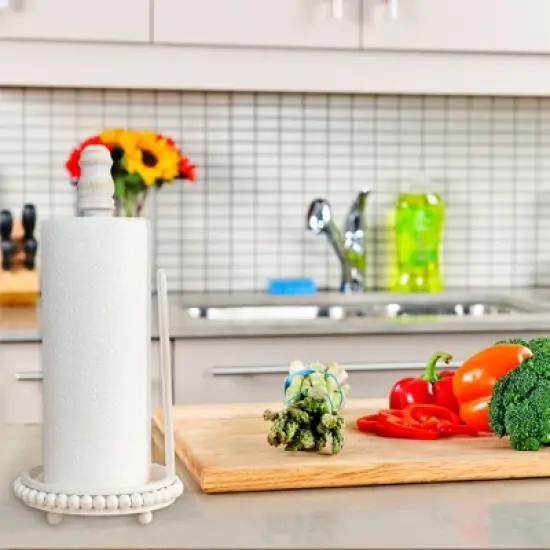 AuldHome Design Farmhouse Paper Towel Holder; Wood Beaded Rustic Countertop Dispenser image {3}