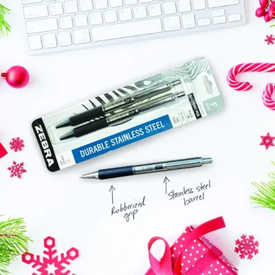 Zebra 2ct F-402 Ballpoint Pens Black Ink Fine .7mm: Retractable Metal Pen with Contoured Grip & Pocket Clip, 5.25" Length image {2}