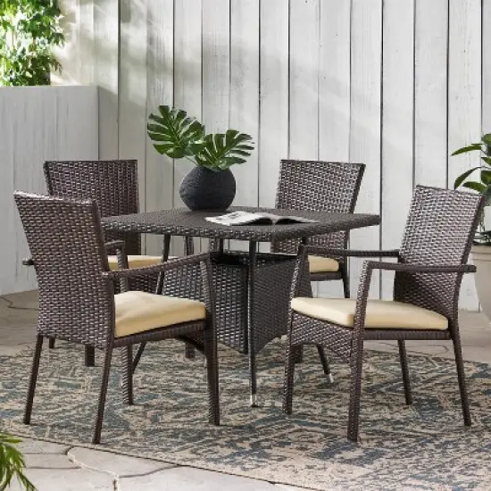 Christopher Knight Home Campbell Outdoor Wicker 5 Piece Dining Set with Cushion image {1}