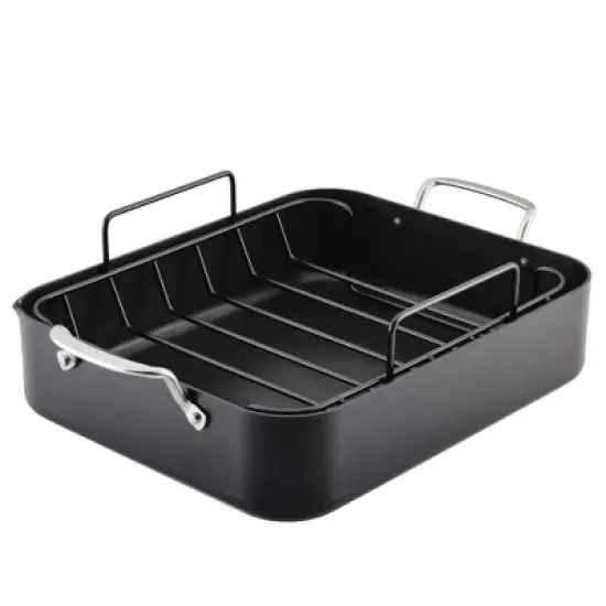 KitchenAid Hard Anodized Induction 13"x15.75" Roaster with Nonstick Rack: Turkey Roasting Pan, Oven-Safe, Matte Black image {14}