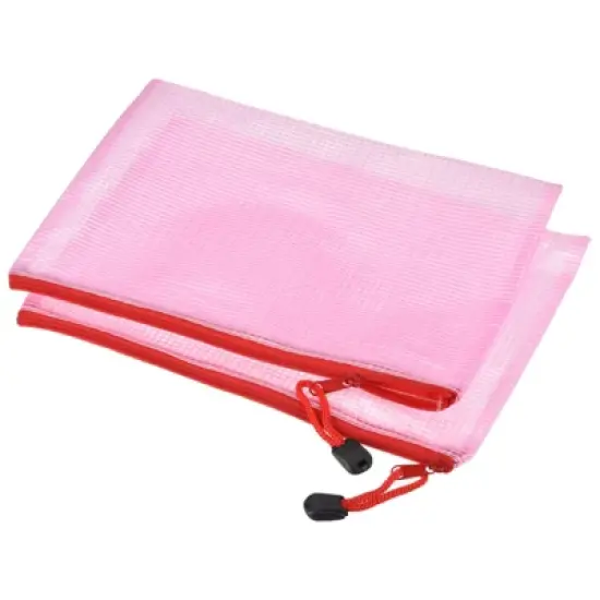 Unique Bargains Office Home Supply Pink Mesh Zipper File Document Bill Pouch Folders 6 Pcs image {6}
