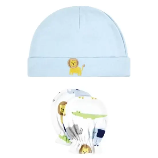 Hudson Baby Unisex Baby Cotton Cap and Scratch Mitten Set, Boy Yellow Safari, 0-6 Months image {2}