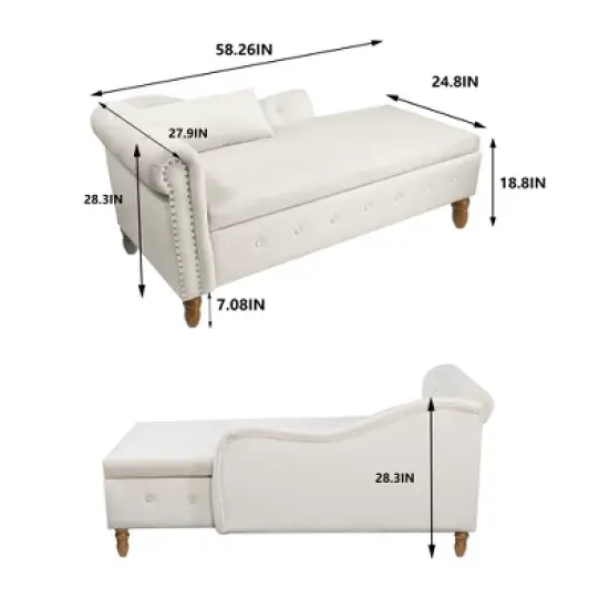 Bedroom Velvet Chaise Longue With Storage, Pillow and Nailhead Accents - ModernLuxe image {2}