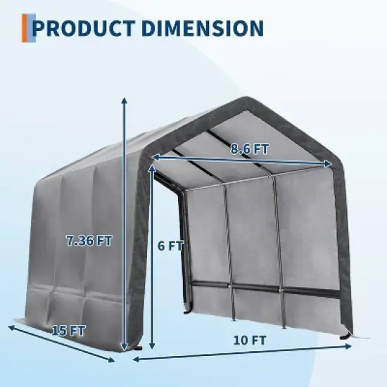 GustoWave 10x15FT Outdoor Portable Storage Shed with Roll-Up Door for Motorcycle, Garden and Tools image {3}