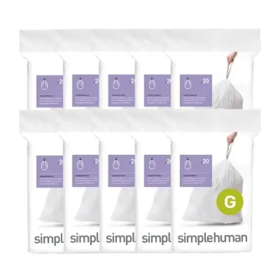 simplehuman Code G 200 Count, Genuine Custom Fit Liners, Drawstring Trash Bags in Dispenser Packs, 30-35 Liter / 8-9 Gallon, White image {4}