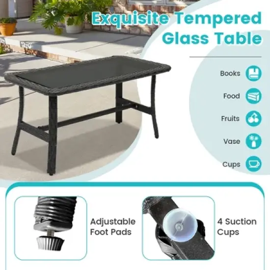 Tangkula 4PCS Patio Rattan PE Wicker Furniture Conversation Set w/ Sofa Chair & Table image {4}