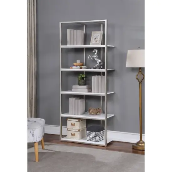 74" Shining Star Champagne Bookcase with Shelves White  - Treasure Trove Accents image {2}
