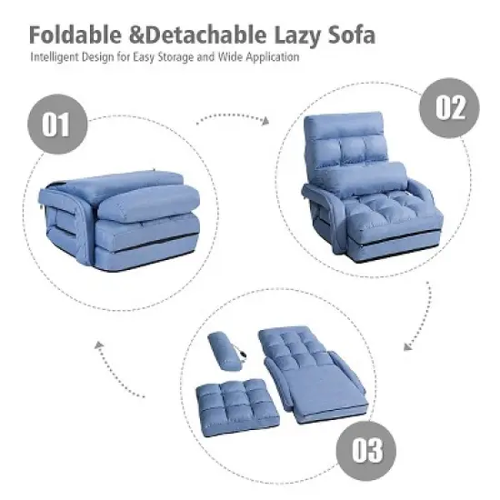 Costway Folding Floor Armchair w/6-position Adjustable Back & Lumbar Pillow Blue image {5}