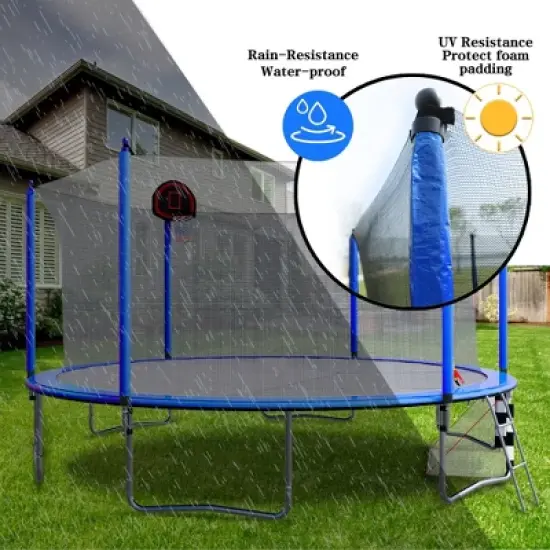 GDFStudio Bright Outdoor/Indoor Steel Ladder 16FT Round Trampoline with Enclosure and Soccer Goal image {4}