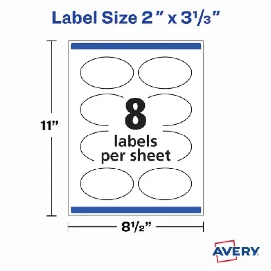 Avery Printable Blank Oval Labels, 2" x 3-1/3", Matte White, 200 Customizable Labels (22570) image {5}