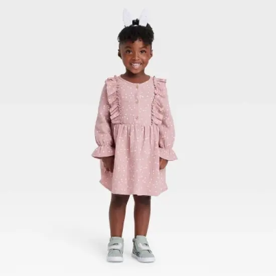 Grayson Collective Toddler Girls' Dot Gauze Ruffle Long Sleeve Dress - Rose image {2}