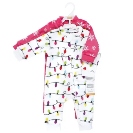 Hudson Baby Infant Girl Plush Jumpsuits, Pink Christmas Lights image {1}