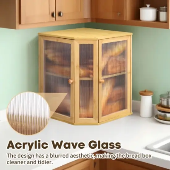 Unique Bargains Bamboo Acrylic Wavy Double Door Panel Large Corner Bread Container Natural Wood image {4}