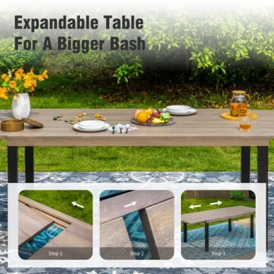Captiva Designs 1pc Outdoor Patio Expandable Rectangular Steel Dining Table with Two Tabletop Leaves image {9}