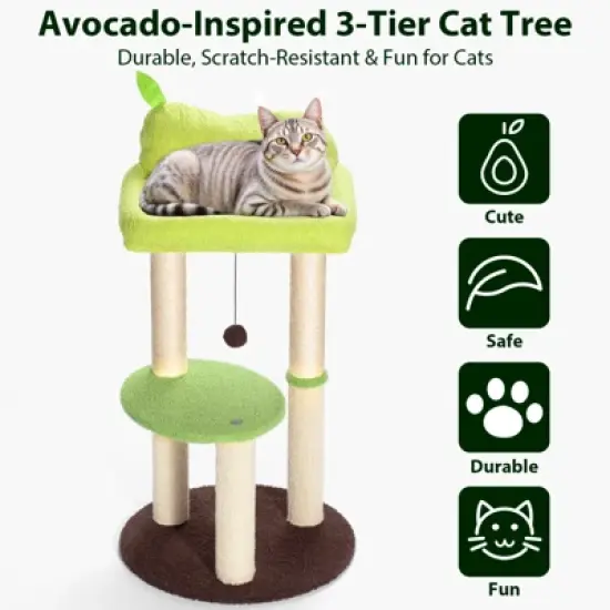 SUGIFT Multi-Level Cat Tree with Sisal Scratching Posts, Plush Perch, Bouncy Ball and Sturdy Base image {2}