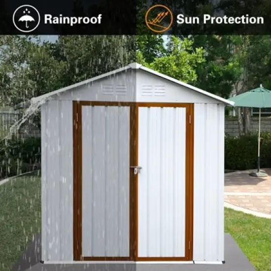 MOEPISY Outdoor storage sheds 4FTx6FT Apex roof White+Yellow image {4}