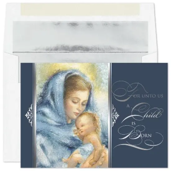 Masterpiece Studios 16-Count Boxed Religious Christmas Cards with Foil-Lined Envelopes, 7.8" x 5.6", Mary and Her Baby (965500) image {1}